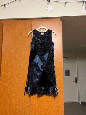 George Black and Navy Velvet Floral Patchwork Midi Dress